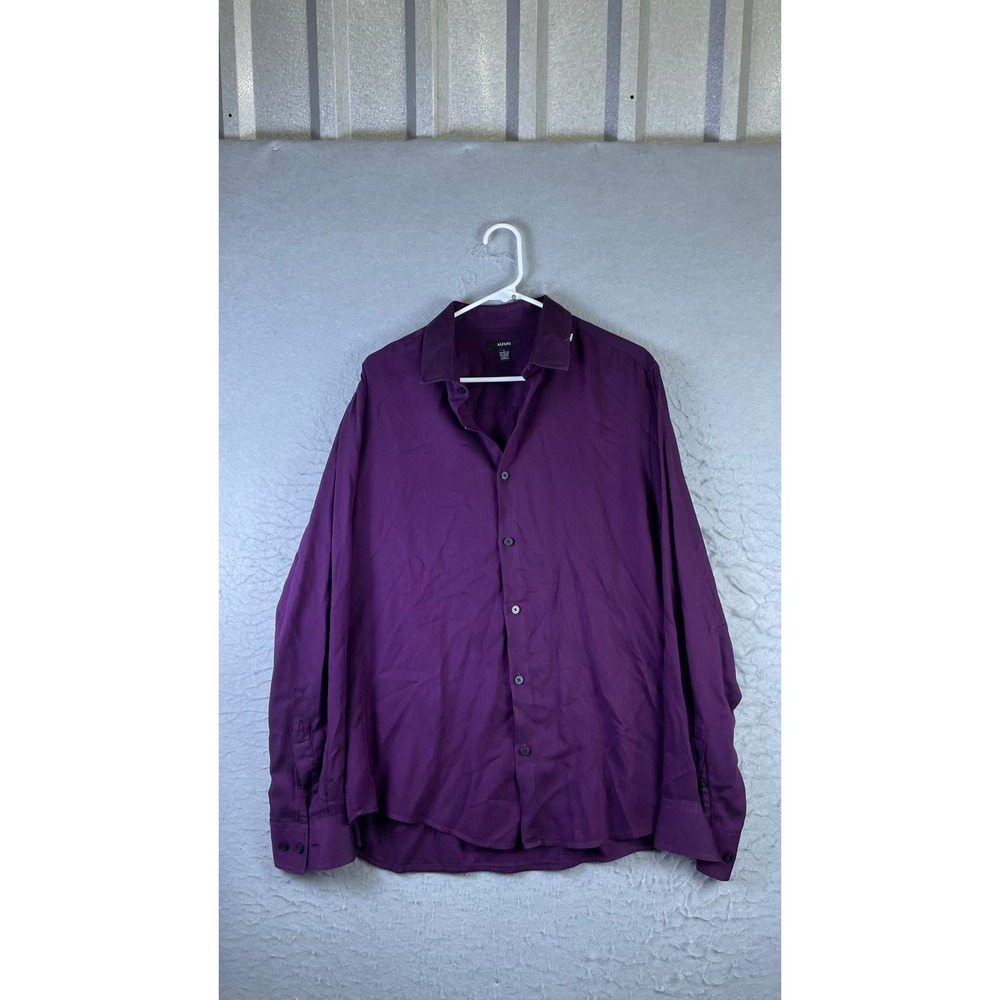 Alfani Button Down Shirt Mens Large Purple Excellent Long Sleeve Twill Cotton